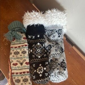 Cream and Black Winter Knit Hosiery with Pom-Pom Trim